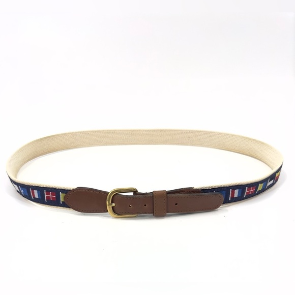 Zep Pro Mens Nautocal Code Flag Belt Size 44 Leather Brass Buckle Made In USA - Picture 2 of 12